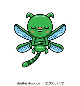Cute little green dragonfly cartoon sleeping