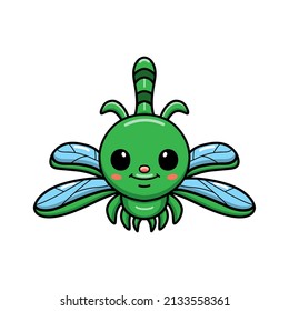 Cute little green dragonfly cartoon