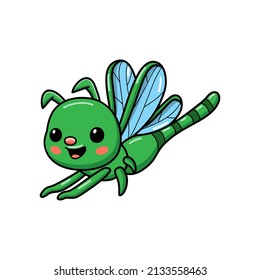 Cute little green dragonfly cartoon