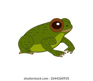 Cute little green frog with big eyes. Cartoon style.