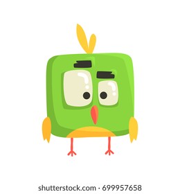 Cute little green funny chick bird square shape colorful character vector Illustration