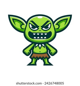 cute little green goblin mascot illustration