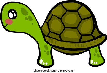 Cute little green turtle, illustration, vector on white background.