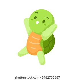 Cute little green turtle jumping