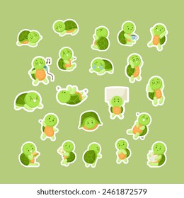 Cute little green turtle poses