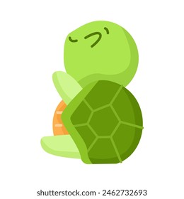 A cute little green turtle sit