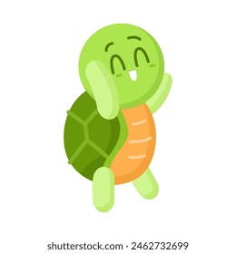 Cute little green turtle smiling