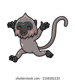 Cute little grey langur monkey cartoon running