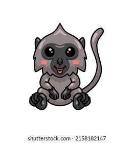 Cute little grey langur monkey cartoon sitting