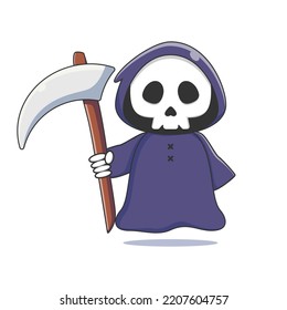 Cute little grim riper vector illustration design carrying a scythe. Perfect for Halloween illustration