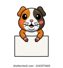 Cute little guinea pig cartoon with blank sign