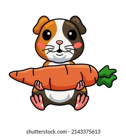 Cute little guinea pig cartoon holding carrot