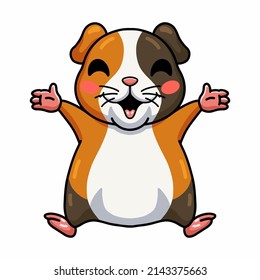 Cute little guinea pig cartoon raising hands