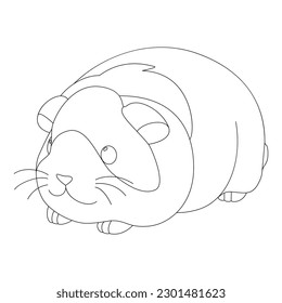 Cute little guinea pig with a kind smiling face and big eyes. Vector pet illustration drawn in a simple graphic outline style. Coloring book page design