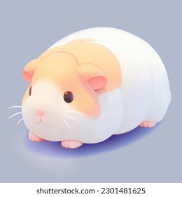 Cute little guinea pig with a kind smiling face and big eyes. Vector pet illustration drawn in a cartoon 3d mesh style isolated on a blue background