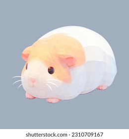 Cute little guinea pig with a kind smiling face and big eyes. Vector pet illustration drawn in a cartoon 3d mesh style isolated on a gray background