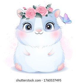 Cute little Guinea pig with watercolor illustration