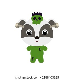 Cute little Halloween badger in a Frankenstein costume. Cartoon animal character for kids t-shirts, nursery decoration, baby shower, greeting card, invitation. Vector stock illustration