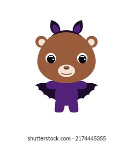 Cute little Halloween bear in a bat costume. Cartoon animal character for kids t-shirts, nursery decoration, baby shower, greeting card, invitation, house interior. Vector stock illustration