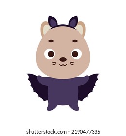 Cute little Halloween cat in a bat costume. Cartoon animal character for kids t-shirts, nursery decoration, baby shower, greeting card, invitation, house interior. Vector stock illustration