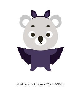 Cute little Halloween koala in a bat costume. Cartoon animal character for kids t-shirts, nursery decoration, baby shower, greeting card, invitation, house interior. Vector stock illustration