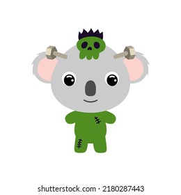 Cute little Halloween koala in a Frankenstein costume. Cartoon animal character for kids t-shirts, nursery decoration, baby shower, greeting card, invitation. Vector stock illustration