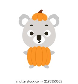 Cute little Halloween koala in a pumpkin costume. Cartoon animal character for kids t-shirts, nursery decoration, baby shower, greeting card, invitation, house interior. Vector stock illustration