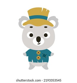 Cute little Halloween koala in a scarecrow costume. Cartoon animal character for kids t-shirts, nursery decoration, baby shower, greeting card, invitation, house interior. Vector stock illustration