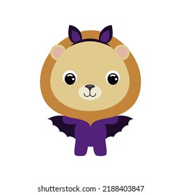 Cute little Halloween lion in a bat costume. Cartoon animal character for kids t-shirts, nursery decoration, baby shower, greeting card, invitation, house interior. Vector stock illustration