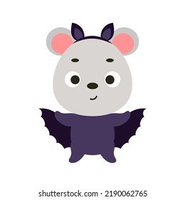 Cute little Halloween mouse in a bat costume. Cartoon animal character for kids t-shirts, nursery decoration, baby shower, greeting card, invitation, house interior. Vector stock illustration