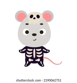 Cute little Halloween mouse in a skeleton costume. Cartoon animal character for kids t-shirts, nursery decoration, baby shower, greeting card, invitation, house interior. Vector stock illustration