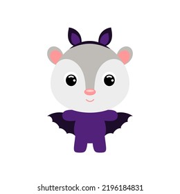 Cute little Halloween opossum in a bat costume. Cartoon animal character for kids t-shirts, nursery decoration, baby shower, greeting card, invitation, house interior. Vector stock illustration