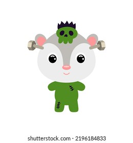 Cute little Halloween opossum in a Frankenstein costume. Cartoon animal character for kids t-shirts, nursery decoration, baby shower, greeting card, invitation. Vector stock illustration