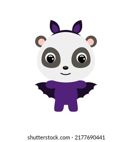 Cute little Halloween panda in a bat costume. Cartoon animal character for kids t-shirts, nursery decoration, baby shower, greeting card, invitation, house interior. Vector stock illustration