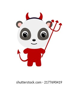 Cute little Halloween panda in a devil costume. Cartoon animal character for kids t-shirts, nursery decoration, baby shower, greeting card, invitation, house interior. Vector stock illustration
