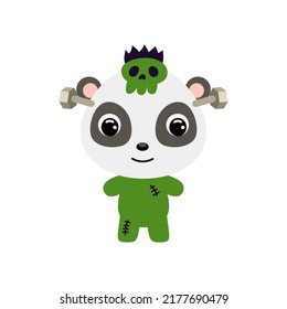 Cute little Halloween panda in a Frankenstein costume. Cartoon animal character for kids t-shirts, nursery decoration, baby shower, greeting card, invitation. Vector stock illustration