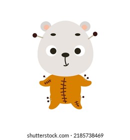 Cute little Halloween polar bear in a voodoo costume. Cartoon animal character for kids t-shirts, nursery decoration, baby shower, greeting card, invitation, house interior. Vector stock illustration