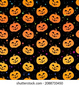 cute little halloween pumpkins with smiling faces seamless pattern