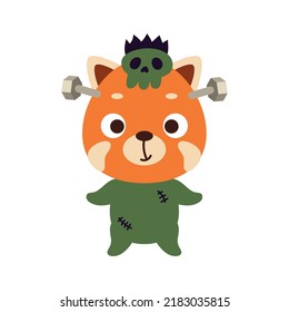 Cute little Halloween red panda in a Frankenstein costume. Cartoon animal character for kids t-shirts, nursery decoration, baby shower, greeting card, invitation. Vector stock illustration