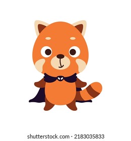 Cute little Halloween red panda in a wizard costume. Cartoon animal character for kids t-shirts, nursery decoration, baby shower, greeting card, invitation, house interior. Vector stock illustration