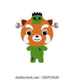 Cute little Halloween red panda in a Frankenstein costume. Cartoon animal character for kids t-shirts, nursery decoration, baby shower, greeting card, invitation. Vector stock illustration