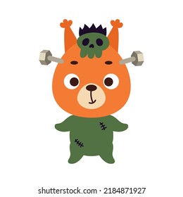 Cute little Halloween squirrel in a Frankenstein costume. Cartoon animal character for kids t-shirts, nursery decoration, baby shower, greeting card, invitation. Vector stock illustration