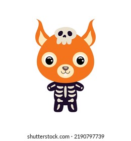 Cute little Halloween squirrel in a skeleton costume. Cartoon animal character for kids t-shirts, nursery decoration, baby shower, greeting card, invitation, house interior. Vector stock illustration