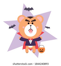 Cute little halloween vampire teddy bear character trick or treating