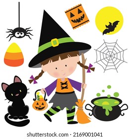 Cute Little Halloween Witch Vector Cartoon Stock Vector (royalty Free 