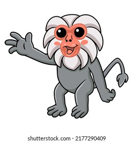 Cute little hamadryad monkey cartoon waving hand
