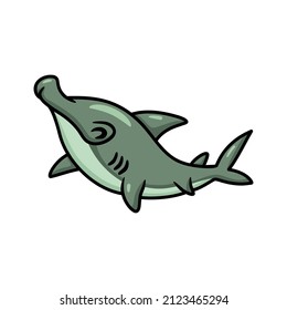 Cute little hammerhead shark cartoon swimming