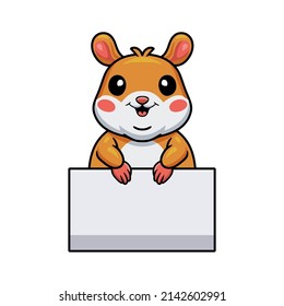 Cute little hamster cartoon with blank sign