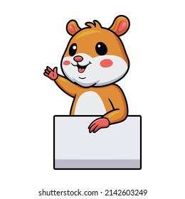 Cute little hamster cartoon with blank sign