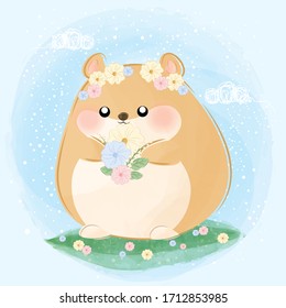 cute little hamster and flowers